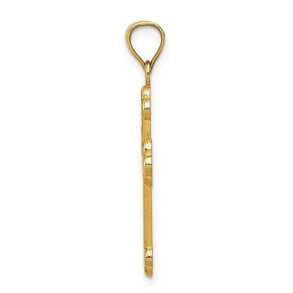 14k Yellow Gold Textured & Polished Budded Cross Pendant, 16 x 30mm